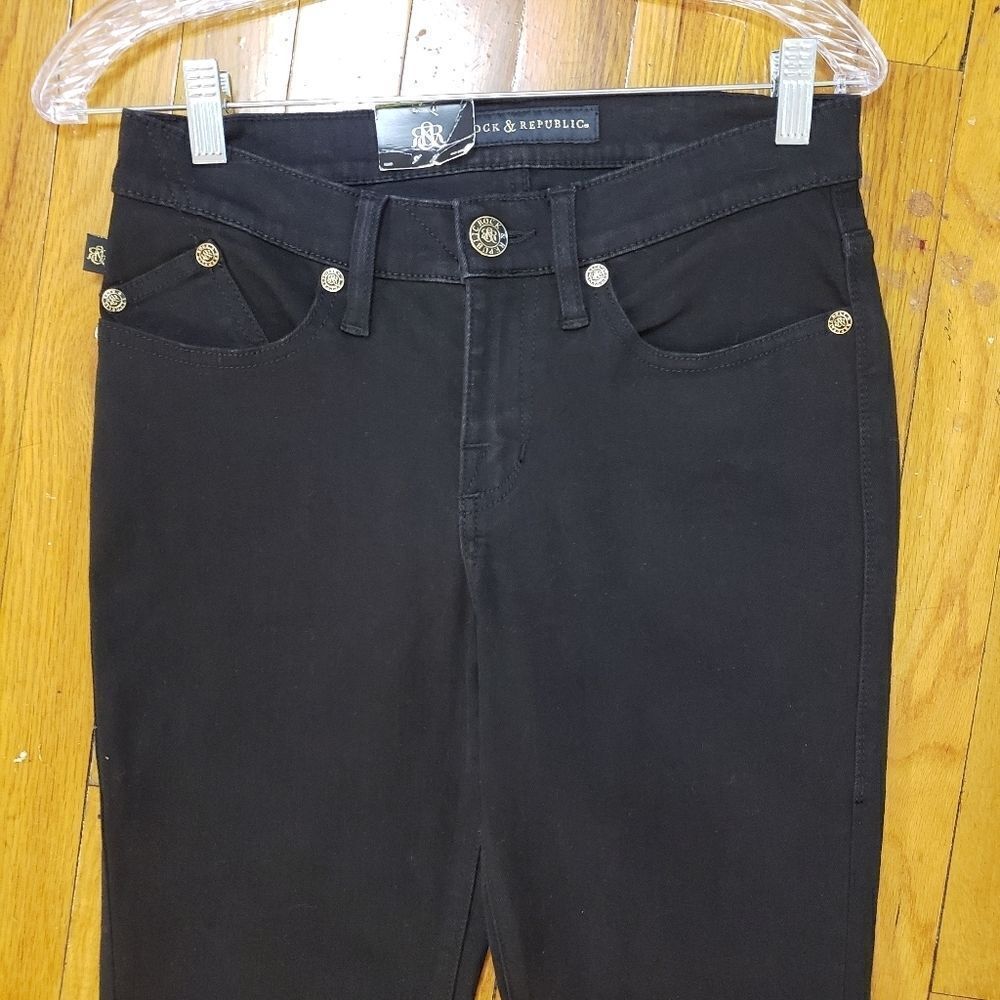 Rock & Republic Women's Jeans Boot cut Dark Wash Stretchy Bling Pockets Sz 6 - Picture 5 of 14